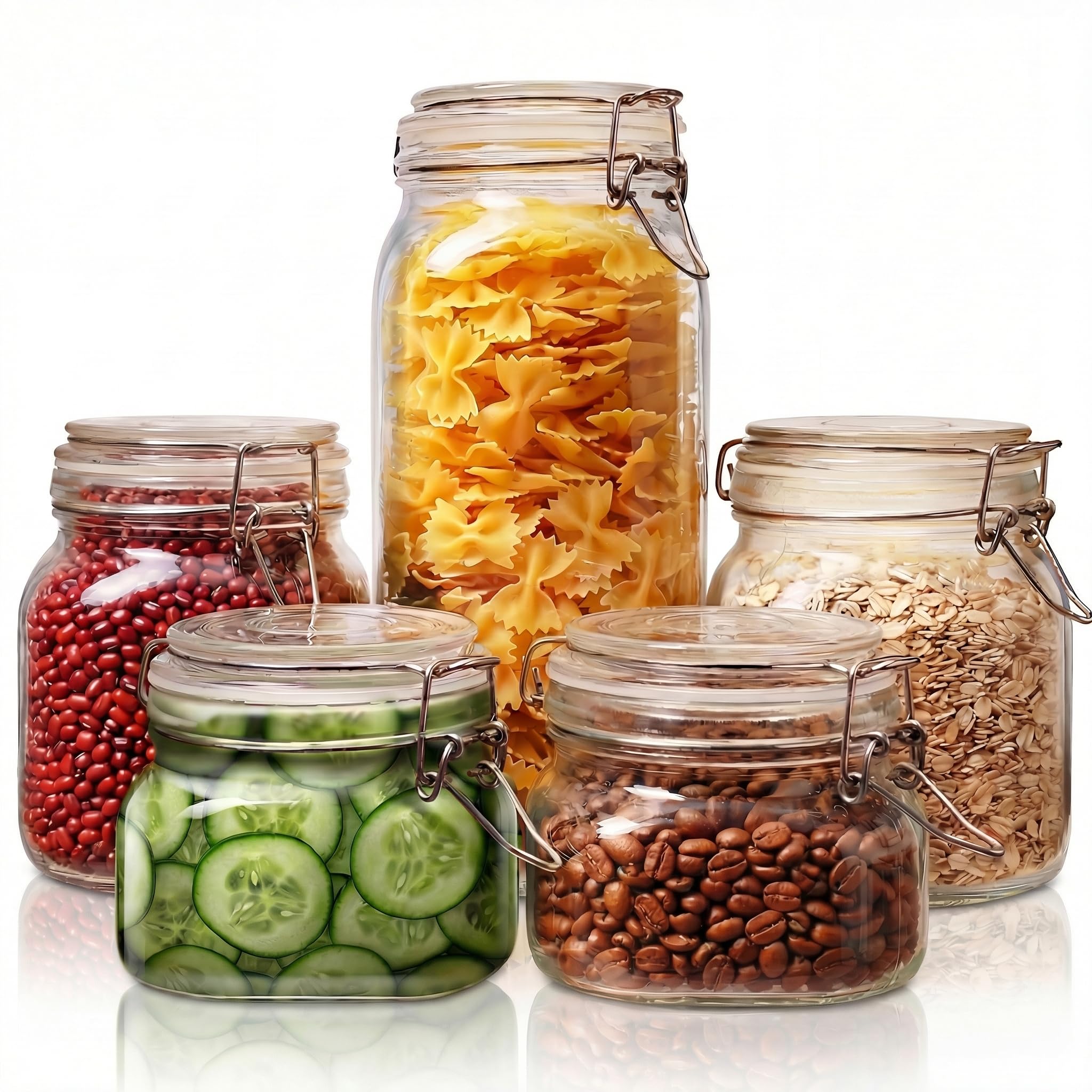 HomArtist Square Glass Jars with Airtight Lid Set of 5, Wide Mouth
